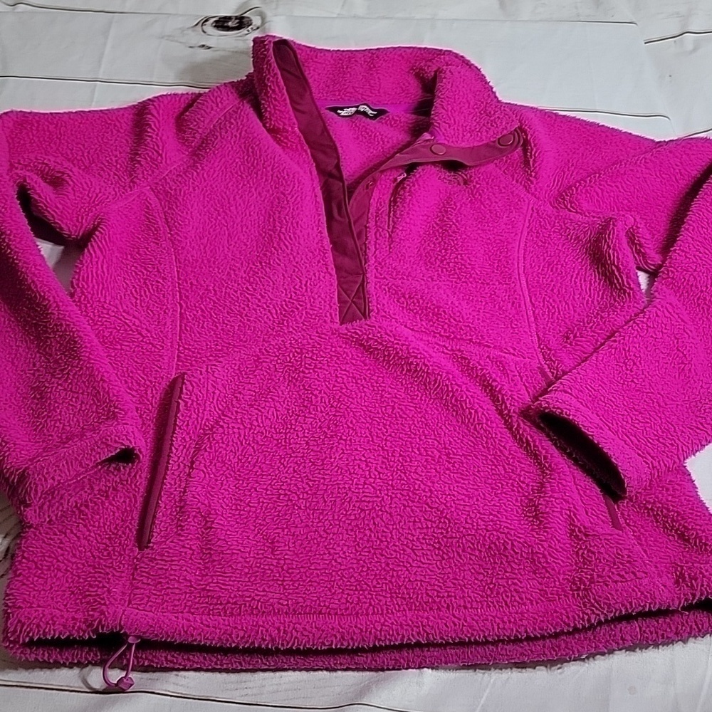 North Face Womens Half Button Anorak Fleece Pullover Beautiful Pink Jacket Large